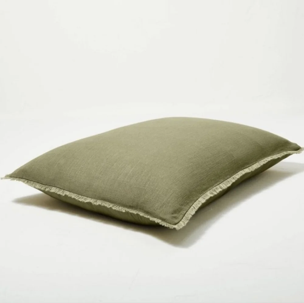 Casaluna heavy weight linen blend pillow sham in moss green color King Size